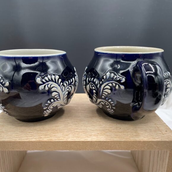 Set of 4 Wick-Werke Germany Cobalt Blue Mugs Cups Floral Leaves Pineapples - Picture 6 of 15